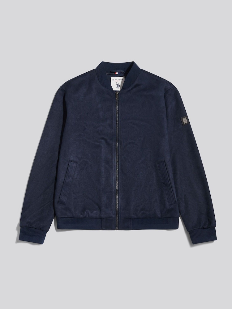 U.S. Polo Assn. Blue Premium Faux Suede Bomber Jacket - Image 1 of 2 U.S. Polo Assn. Blue Premium Faux Suede Bomber Jacket - Image 1 of 2