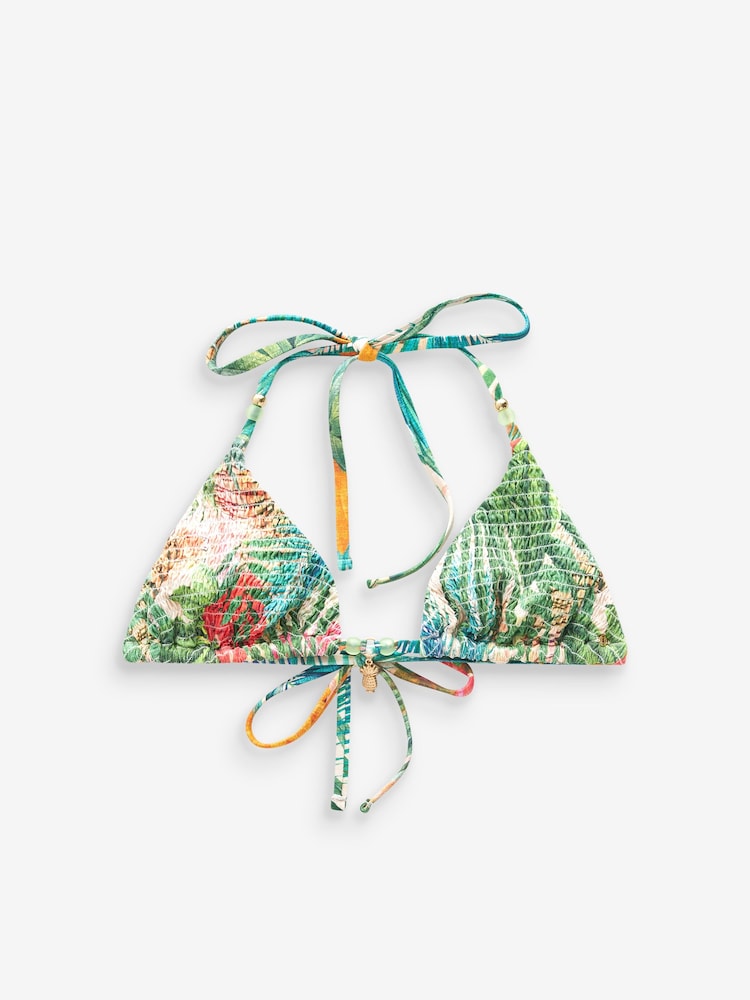 Tropical Print Shirred Triangle Bikini - Image 5 of 5