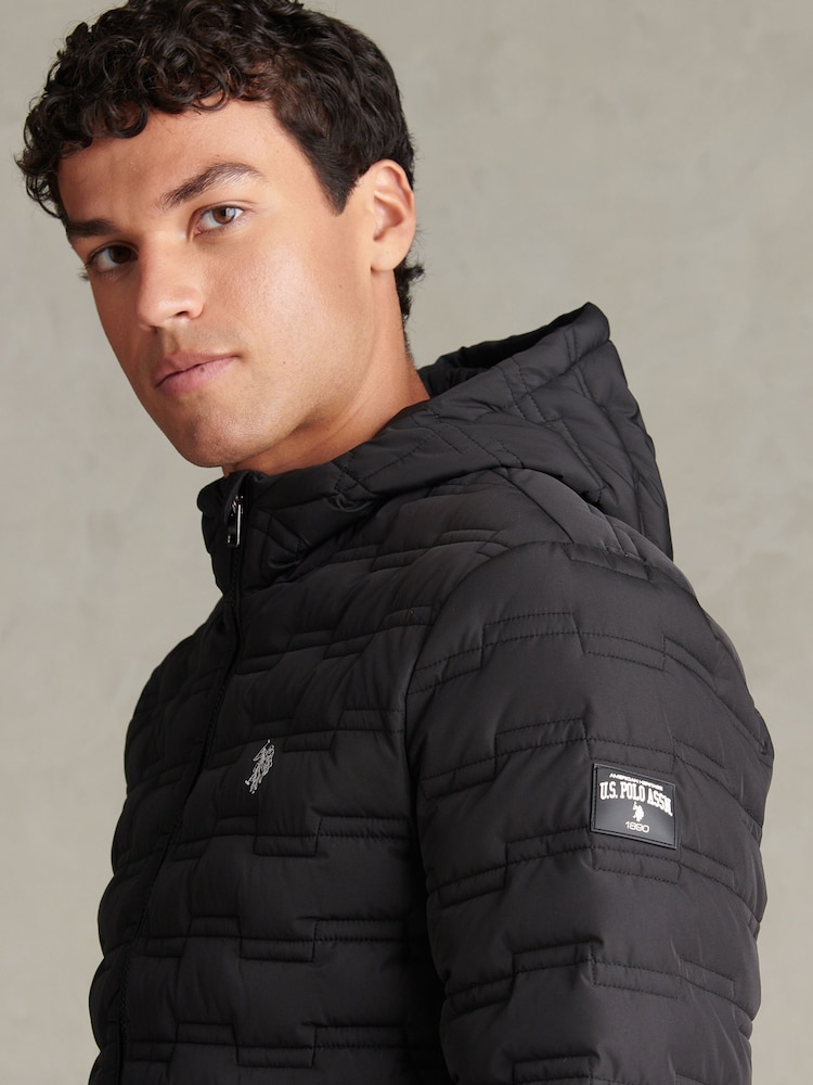 U.S. Polo Assn Black Lightweight Quilted Hooded Puffer Jacket - Image 2 of 10 U.S. Polo Assn Black Lightweight Quilted Hooded Puffer Jacket - Image 2 of 10