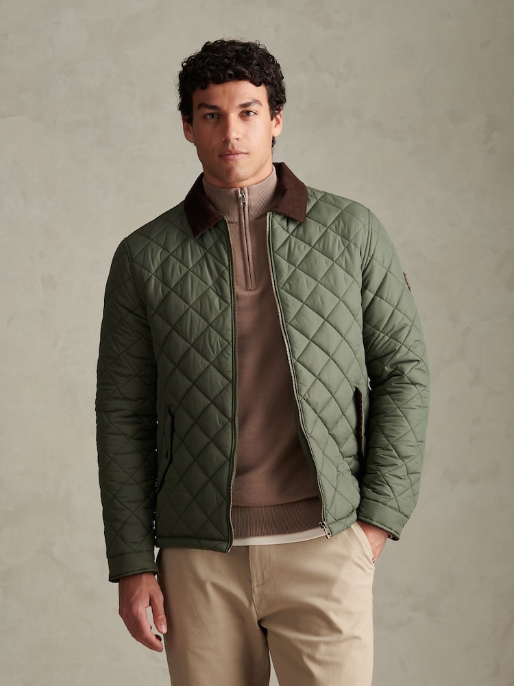 U.S. Polo Assn. Green Diamond Quilt Padded Collared Jacket - Image 1 of 8 U.S. Polo Assn. Green Diamond Quilt Padded Collared Jacket - Image 1 of 8