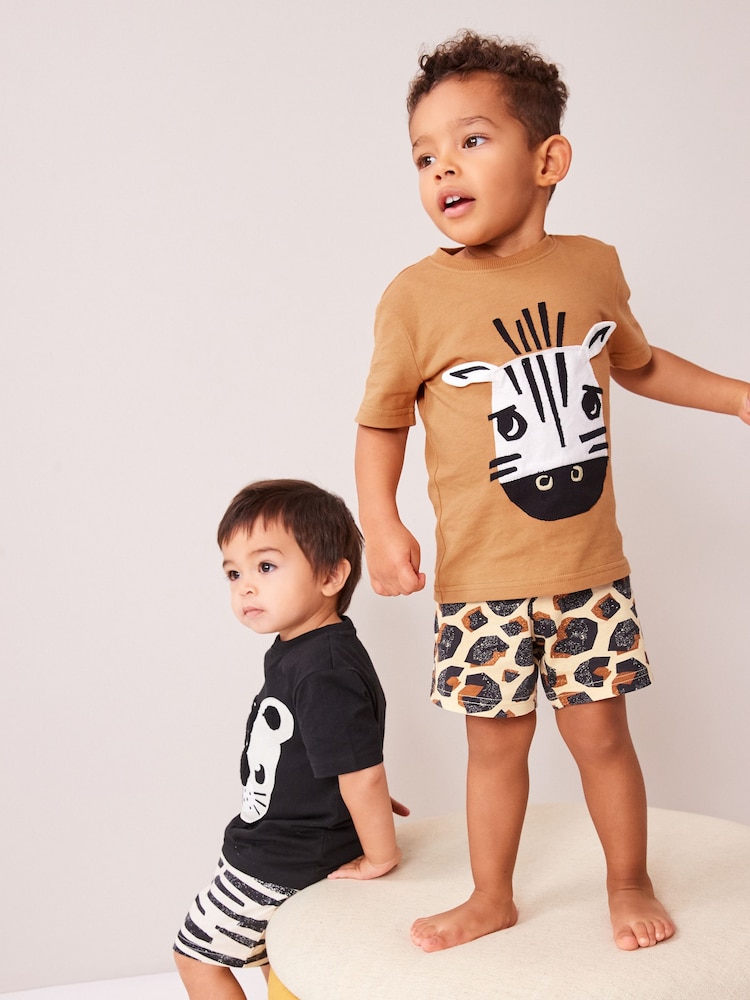 Animal Print 100% Cotton Short Pyjamas 2 Pack (9mths-8yrs) - Image 1 of 10 Animal Print 100% Cotton Short Pyjamas 2 Pack (9mths-8yrs) - Image 1 of 10