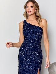 Sistaglam Blue One Shoulder Embellished Maxi Dress With Bust Panelling - Image 3 of 4