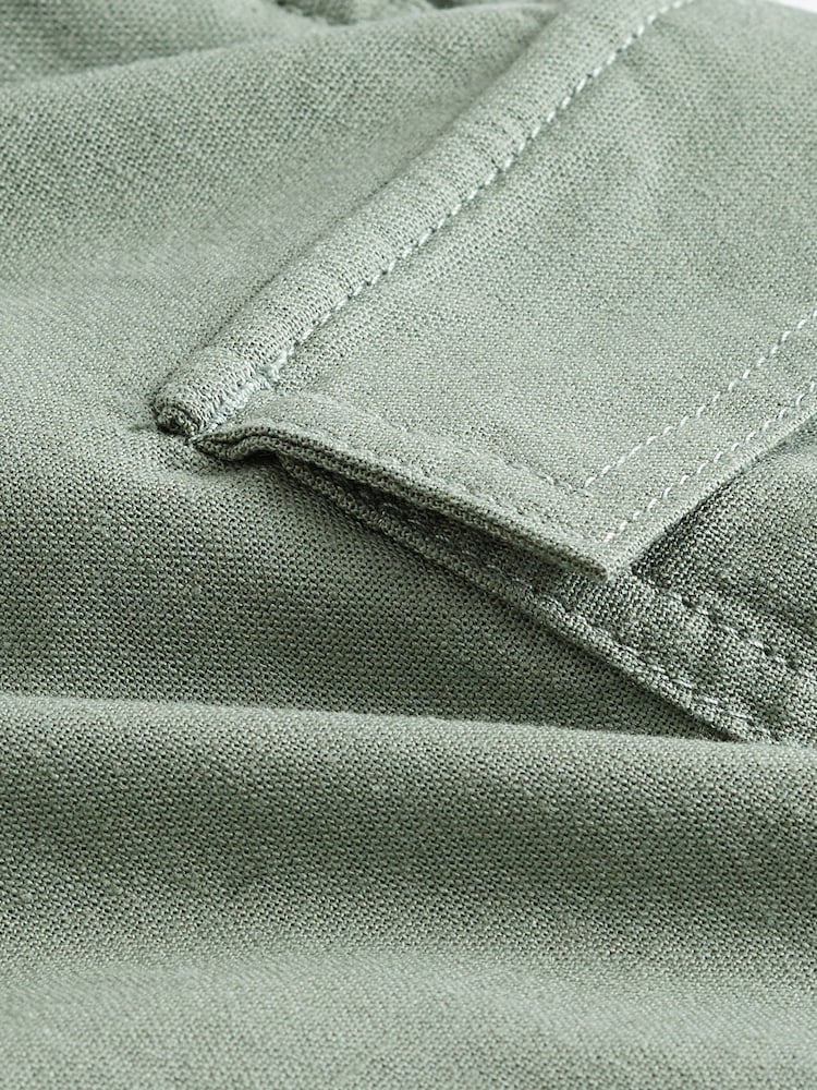 Khaki Green Summer Knee Length Shorts With Linen - Image 10 of 10