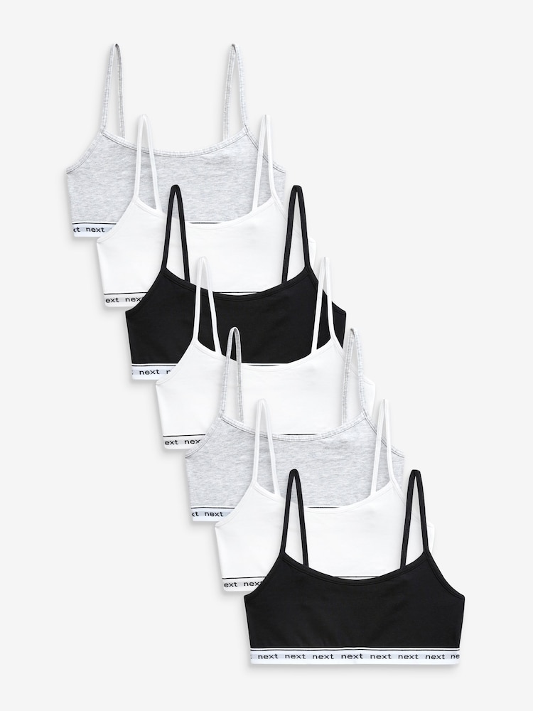 Black/Grey/White 7 Pack Strappy Crop Tops (5-16yrs) - Image 1 of 8
