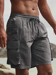Fashion Cargo Charcoal Grey Utility Swim Shorts - Image 1 of 11