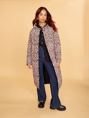 Another Sunday Reversible Longline Padded Coat In Leopard Print And Black - Image 1 of 8