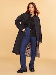 Another Sunday Reversible Longline Padded Coat In Leopard Print And Black - Image 3 of 8