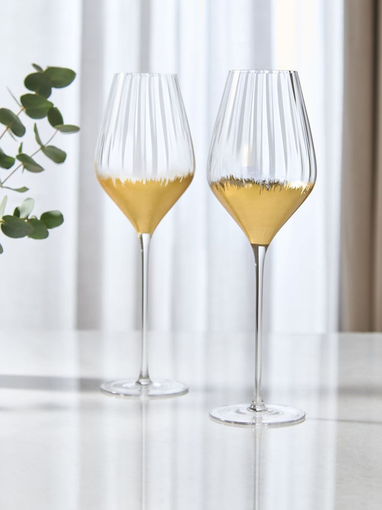 Lipsy 2 Pack Gold Foil Tapered Wine Glasses - Image 4 of 4