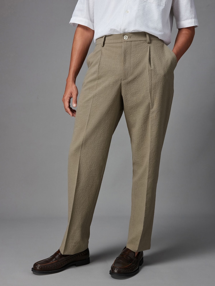 Green Relaxed Fit Seersucker Suit Trousers - Image 1 of 8
