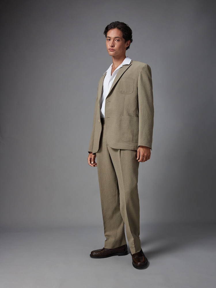 Green Relaxed Fit Seersucker Suit Trousers - Image 2 of 8 Green Relaxed Fit Seersucker Suit Trousers - Image 2 of 8