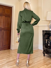 AX Paris Olive Green Wrap Satin Shirt Midi Dress - Image 2 of 4
