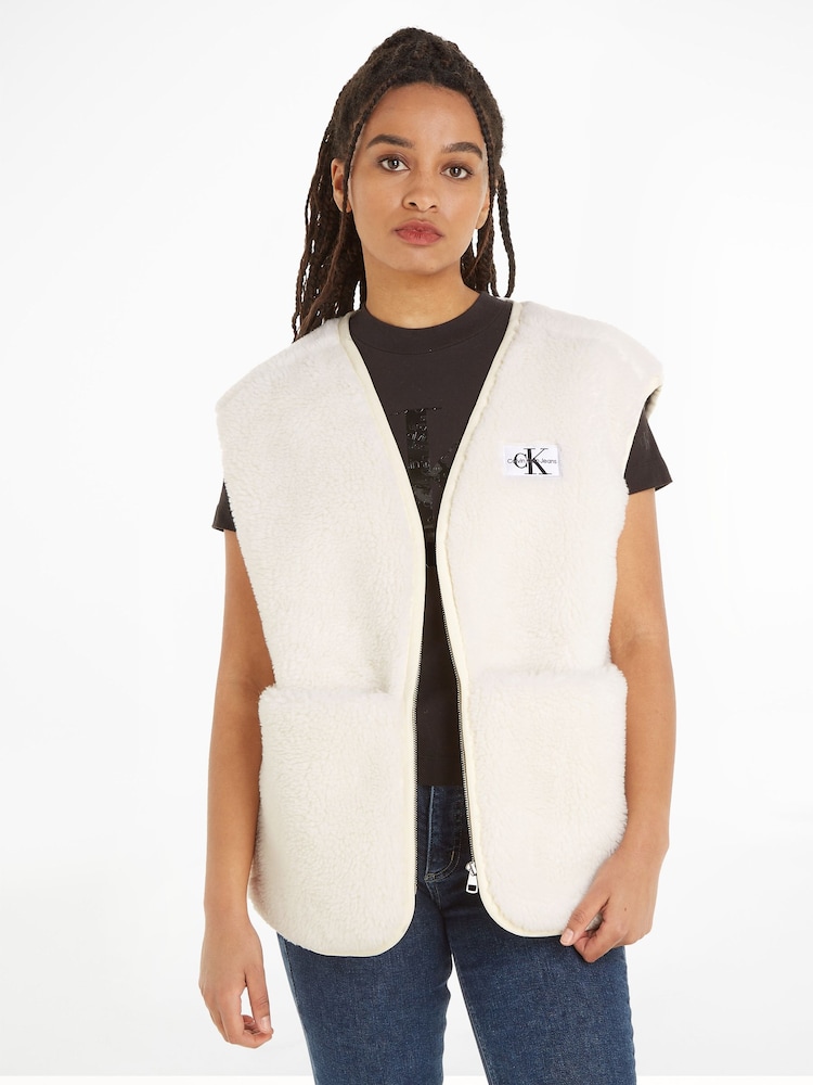 Calvin Klein Jeans Cream Sherpa Vest - Image 1 of 6 Calvin Klein Jeans Cream Sherpa Vest - Image 1 of 6
