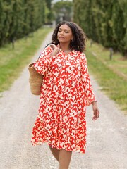 Live Unlimited Curve Red And Stone Tiered Midi Dress - Image 1 of 9