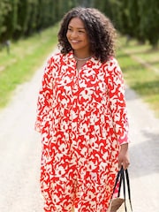 Live Unlimited Curve Red And Stone Tiered Midi Dress - Image 3 of 9