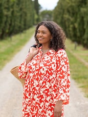 Live Unlimited Curve Red And Stone Tiered Midi Dress - Image 4 of 9
