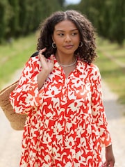 Live Unlimited Curve Red And Stone Tiered Midi Dress - Image 5 of 9