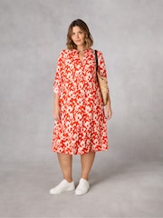Live Unlimited Curve Red And Stone Tiered Midi Dress - Image 8 of 9