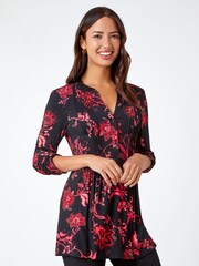 Roman Black Paisley Print Stretch Jersey Blouse - Image 1 of 5