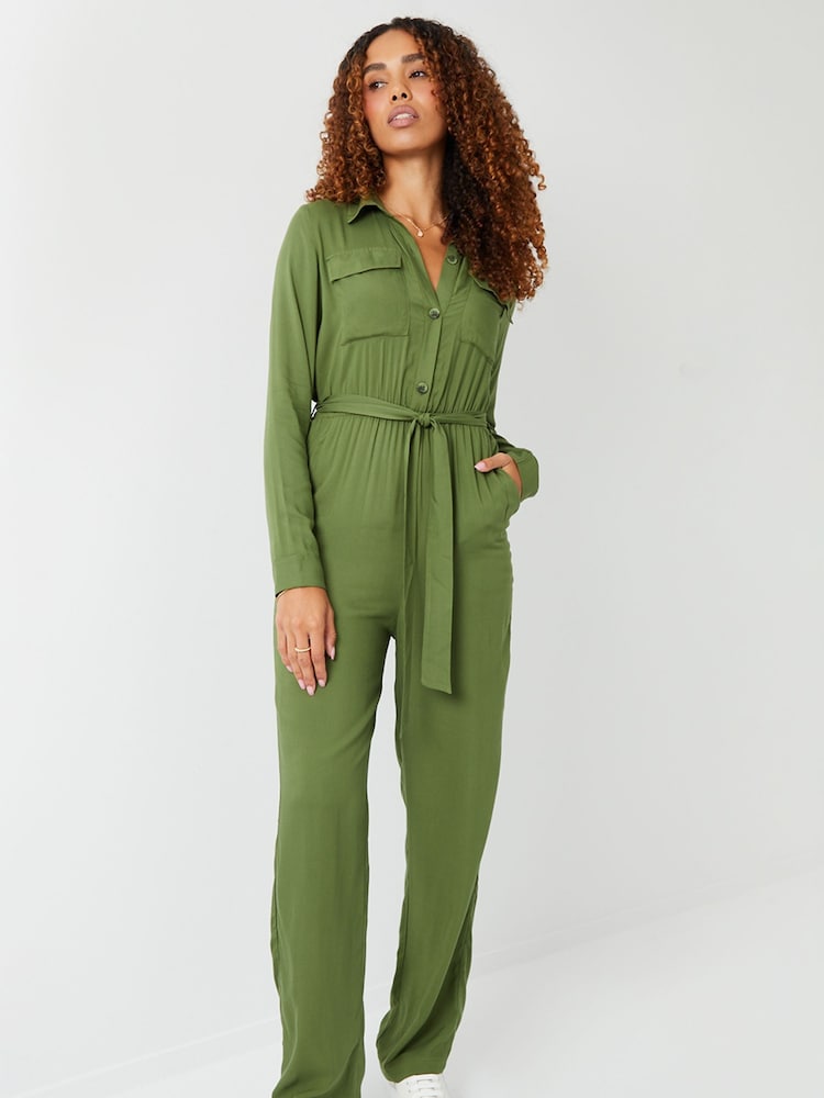 Threadbare Green Utility Cargo Jumpsuit - Image 1 of 4