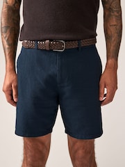 Navy Blue Linen Blend Shorts - Image 1 of 9