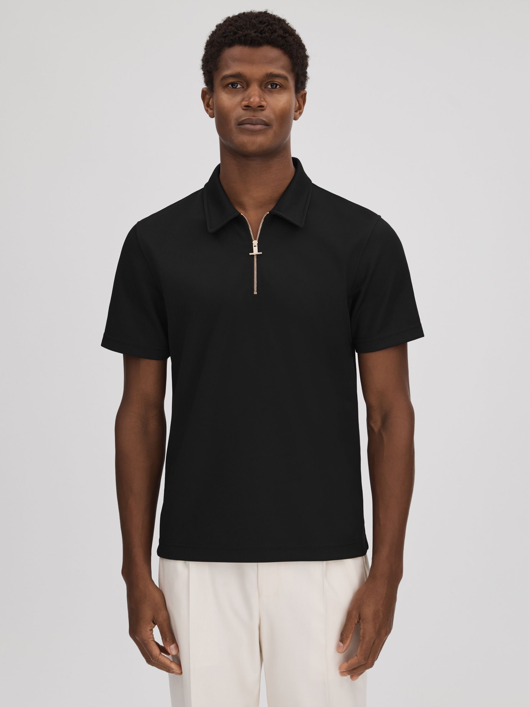 Buy Reiss Black Floyd Slim Fit Half-Zip Polo Shirt from Next USA