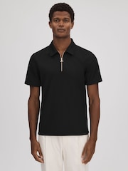 Reiss Black Floyd Slim Fit Half-Zip Polo Shirt - Image 1 of 6