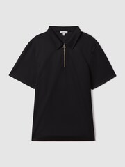 Reiss Black Floyd Slim Fit Half-Zip Polo Shirt - Image 2 of 6