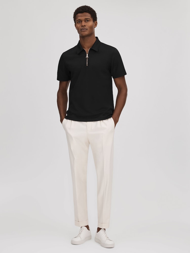 Buy Reiss Black Floyd Slim Fit Half-Zip Polo Shirt from Next Kuwait