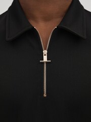 Reiss Black Floyd Slim Fit Half-Zip Polo Shirt - Image 4 of 6