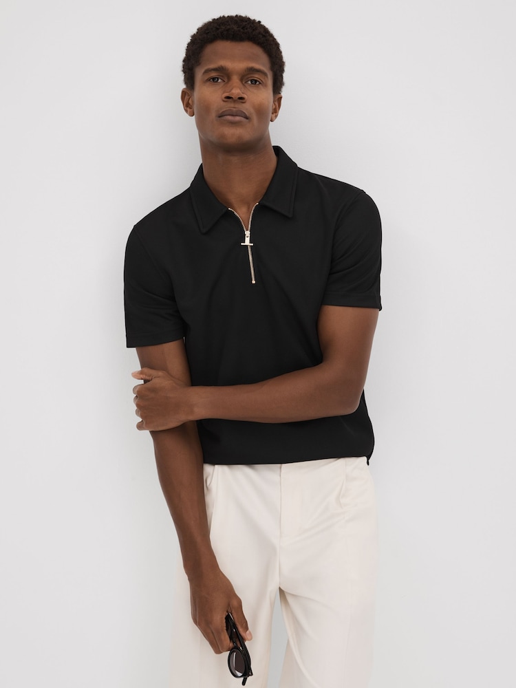 Reiss Black Floyd Slim Fit Half-Zip Polo Shirt - Image 6 of 6