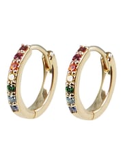 Oliver Bonas Gold Plated Rainbow Stone Inlay Brass Huggie Earrings - Image 3 of 3