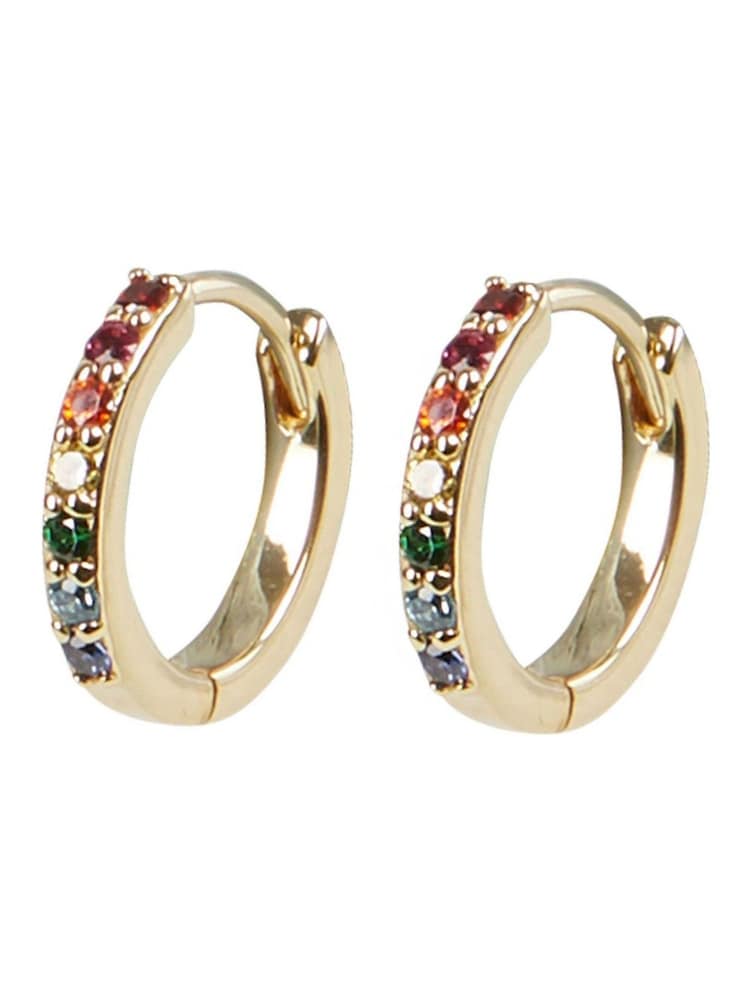 Oliver Bonas Gold Plated Rainbow Stone Inlay Brass Huggie Earrings - Image 3 of 3 Oliver Bonas Gold Plated Rainbow Stone Inlay Brass Huggie Earrings - Image 3 of 3