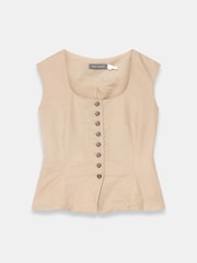 Mint Velvet Brown Linen Blend Peplum Waistcoat - Image 5 of 6