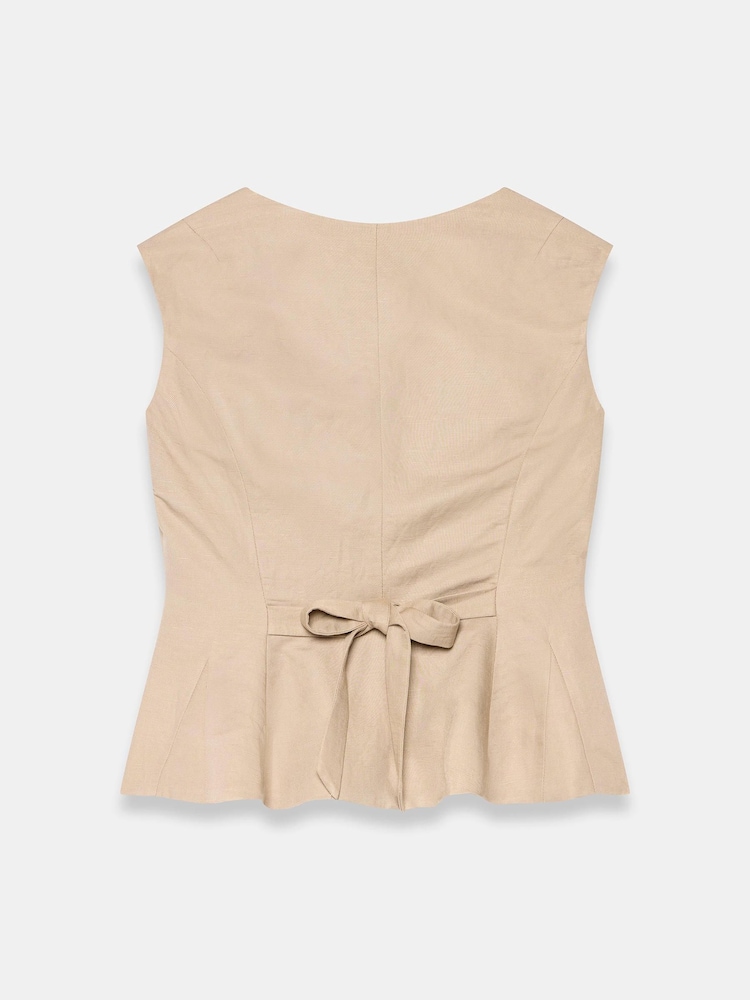 Mint Velvet Brown Linen Blend Peplum Waistcoat - Image 6 of 6
