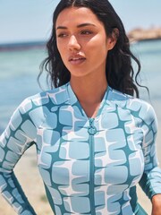 Blue/White Scion at Next Metsa Long Sleeve Rash Shaping Swimsuit - Image 3 of 6