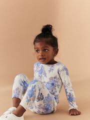 Blue Floral Rib Jersey Leggings (3mths-7yrs) - Image 1 of 6