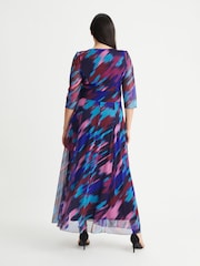 Scarlett & Jo Purple Pink & Blue Float Isabelle Curve Angel Sleeve Maxi Dress - Image 2 of 4