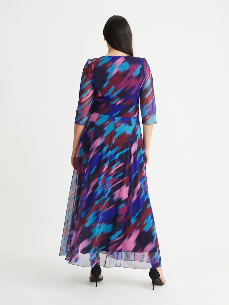 Scarlett & Jo Purple Pink & Blue Float Isabelle Curve Angel Sleeve Maxi Dress - Image 2 of 4