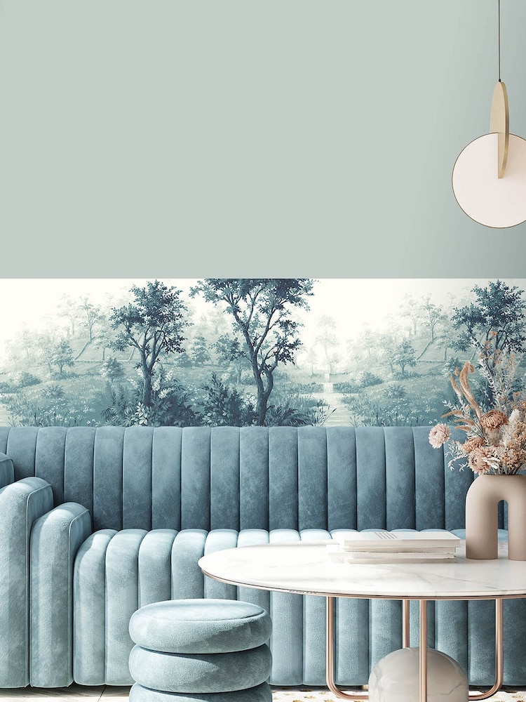Woodchip & Magnolia Blue Nidra Border Wallpaper - Image 1 of 4