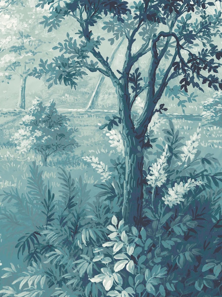 Woodchip & Magnolia Blue Nidra Border Wallpaper - Image 2 of 4