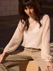 Mint Velvet Natural Sequin Layered Balloon Top - Image 2 of 8