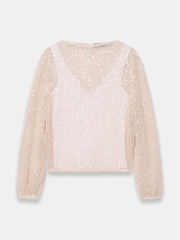 Mint Velvet Natural Sequin Layered Balloon Top - Image 7 of 8