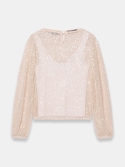 Mint Velvet Natural Sequin Layered Balloon Top - Image 8 of 8