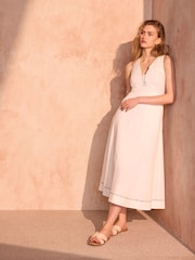 Mint Velvet White Cotton Tie Detail Maxi Dress - Image 2 of 8