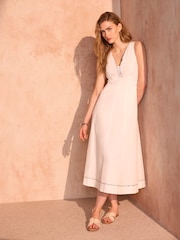 Mint Velvet White Cotton Tie Detail Maxi Dress - Image 3 of 8