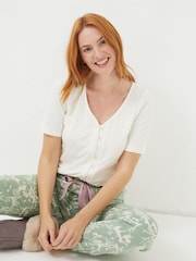 FatFace Natural Olivia Pointelle T-Shirt - Image 1 of 4