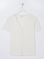FatFace Natural Olivia Pointelle T-Shirt - Image 4 of 4