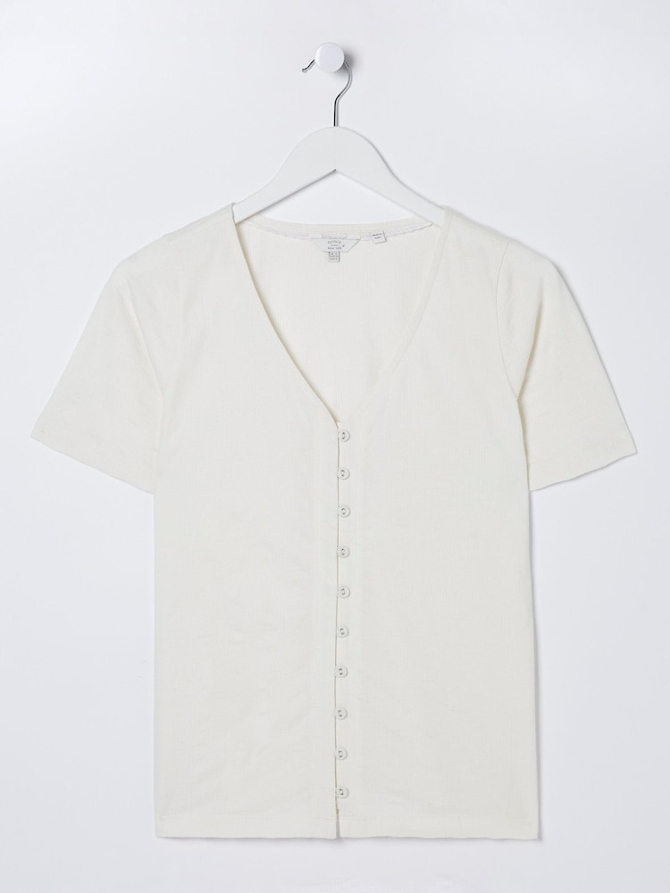 FatFace Natural Olivia Pointelle T-Shirt - Image 4 of 4