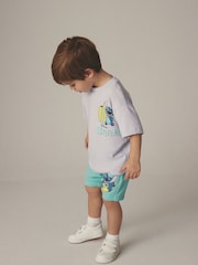 Lilac Purple/Green Lilo & Stitch Short Sleeve 100% Cotton T-Shirt and Shorts Set (3mths-8yrs) - Image 2 of 8