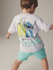 Lilac Purple/Green Lilo & Stitch Short Sleeve 100% Cotton T-Shirt and Shorts Set (3mths-8yrs) - Image 3 of 8